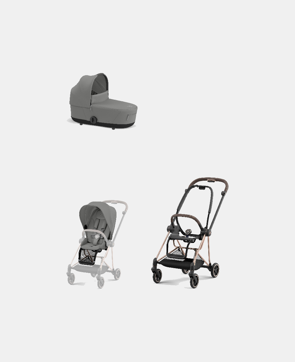 521002525-523000929-523000873.jpg Carucior 2 in 1 Cadru Carucior pentru Copii Mios Rosegold + Landou Mios Lux Mirage Grey + Parte Sport Carucior MIOS Mirage Grey Cybex Platinum - imagine 1