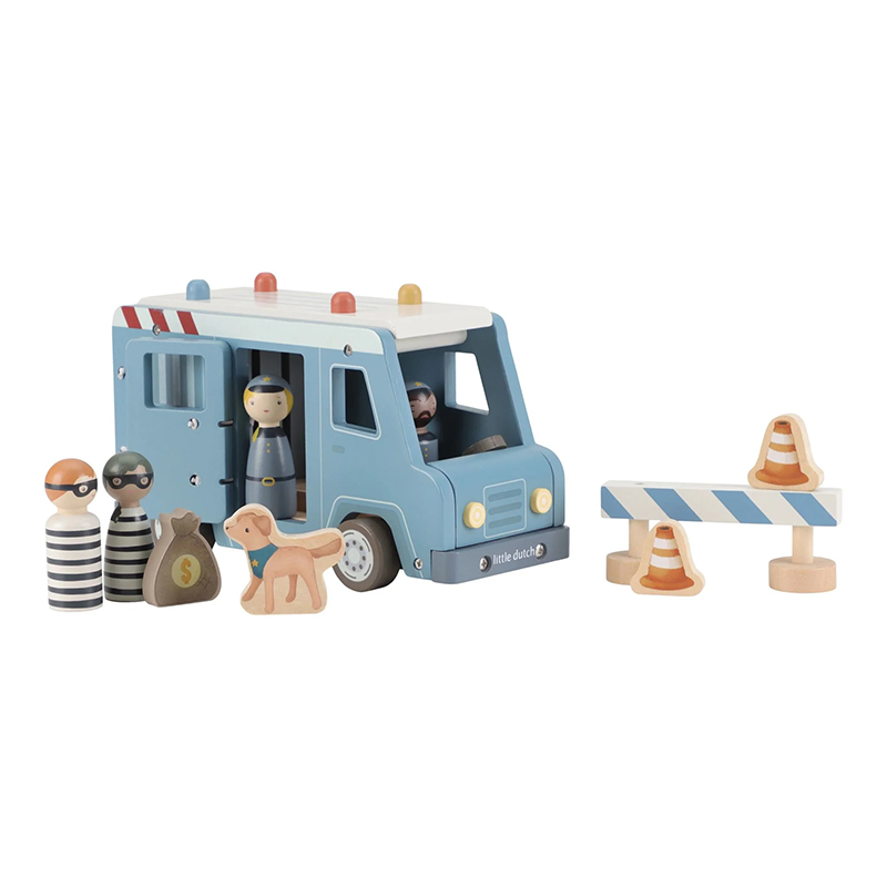8713291225411.jpg Mașină de poliție din lemn FSC cu accesorii și polițist - Little Dutch - imagine 1