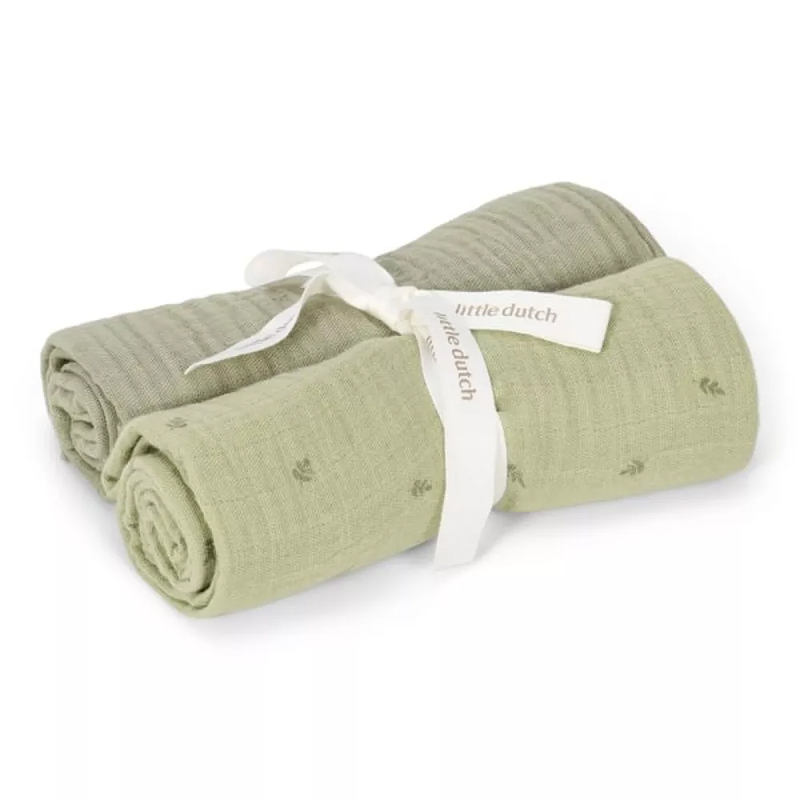 8721122584224.jpg Muselină din bumbac organic - set 2 bucăți - 70x70 cm - Pure Sage - Little Dutch - imagine 1