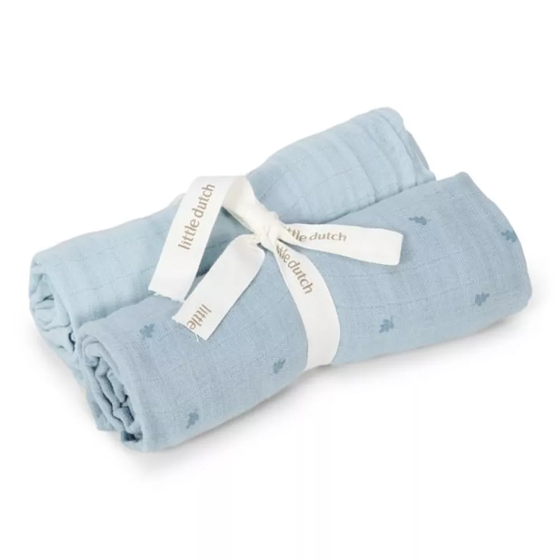 8721122584729.jpg Muselină din bumbac organic - set 2 bucăți - 70x70 cm - Pure Denim Blue - Little Dutch - imagine 1