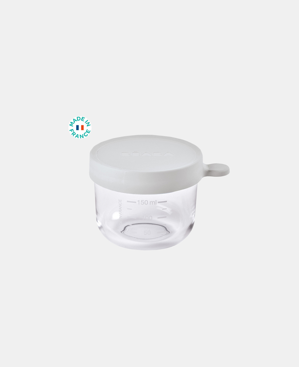B912798.jpg Beaba Recipient ermetic din sticlă 150ml Grey - imagine 1