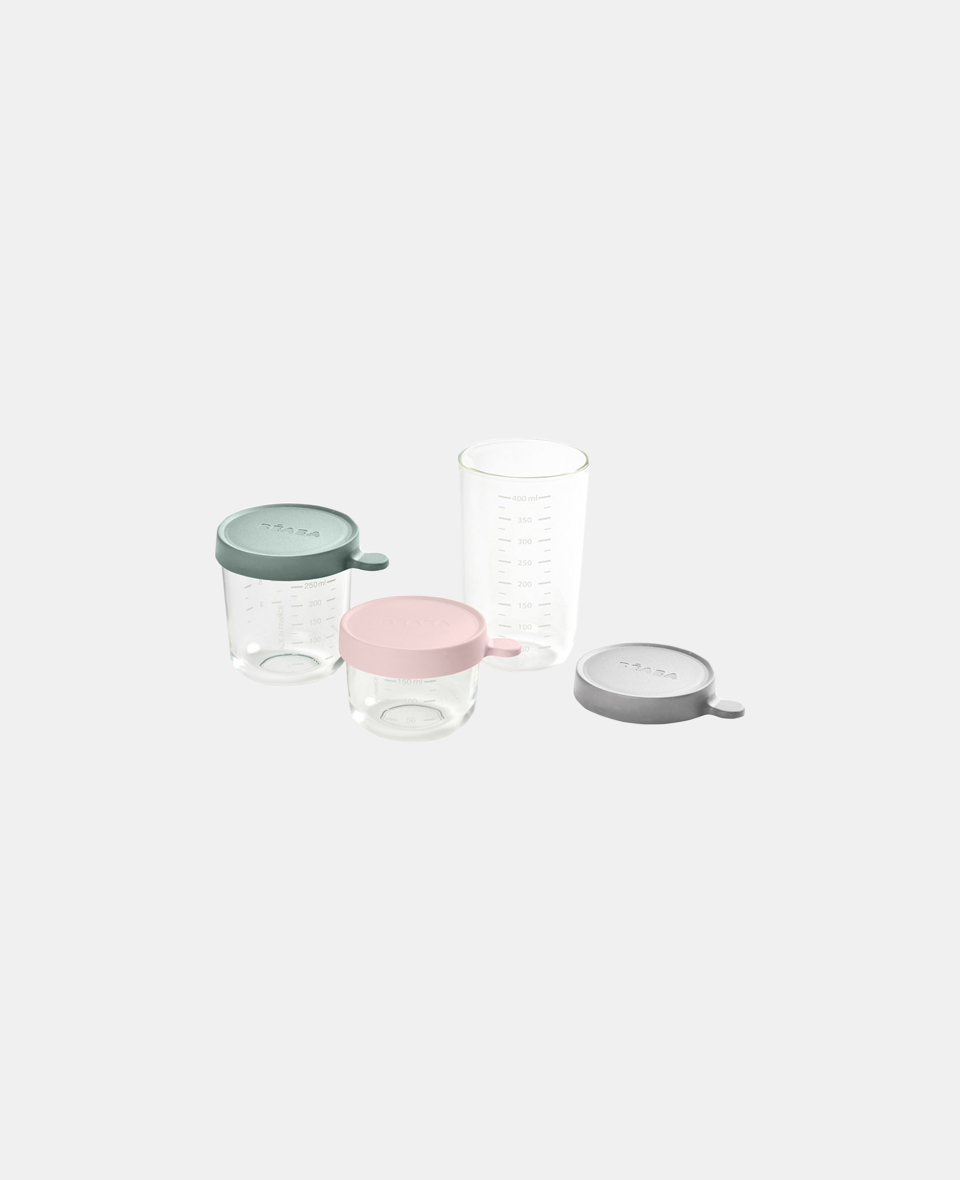 B912803.jpg Beaba Set trei recipiente din sticlă 150ml 250ml 400ml Eucalyptus - imagine 1