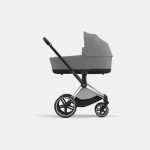 Carucior Nou Nascut Electric E-Priam: Cadru Cărucior pentru Copii e-Priam Chrome Black + Landou PRIAM Lux Mirage Grey Cybex Platinum