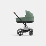 Carucior Nou Nascut Electric E-Priam: Cadru Cărucior pentru Copii e-Priam Chrome Brown + Landou PRIAM Lux Leaf Green Cybex Platinum