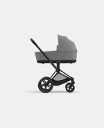 Carucior Nou Nascut Priam: Cadru Carucior pentru Copii Priam Matt Black + Landou PRIAM Lux Mirage Grey Cybex Platinum