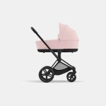 Carucior 2 in 1 Cadru Carucior pentru Copii Priam Matt Black + Landou PRIAM Lux Peach Pink + Parte Sport Carucior Priam Peach Pink Cybex Platinum