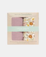 Muselină din bumbac - set 2 bucăți - Vintage Little Flowers/Pure Mauve - Little Dutch - imagine 5