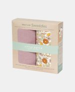 Muselină din bumbac - set 2 bucăți - Vintage Little Flowers/Pure Mauve - Little Dutch - imagine 6