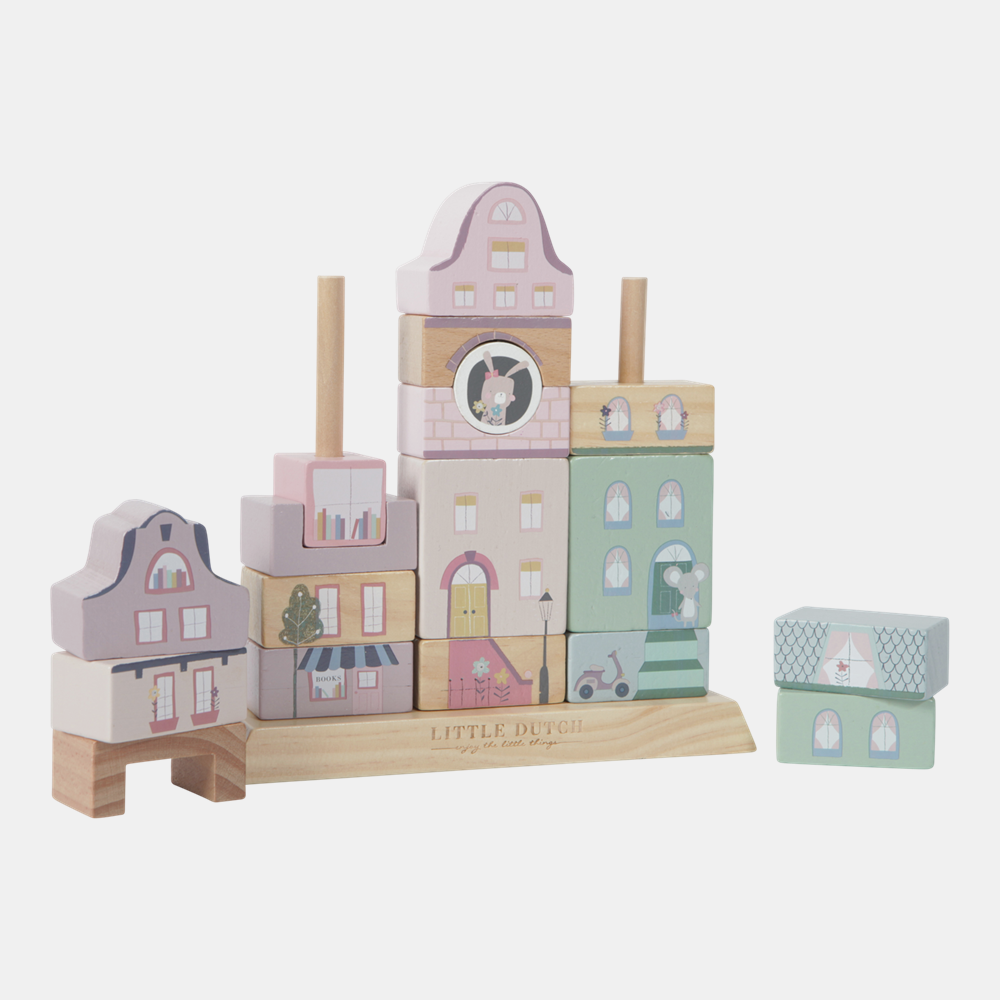 LD4429-stacking-blocks-facades-pink-1.png Jucărie din lemn pentru stivuire Clădiri Pink Little Dutch - imagine 1