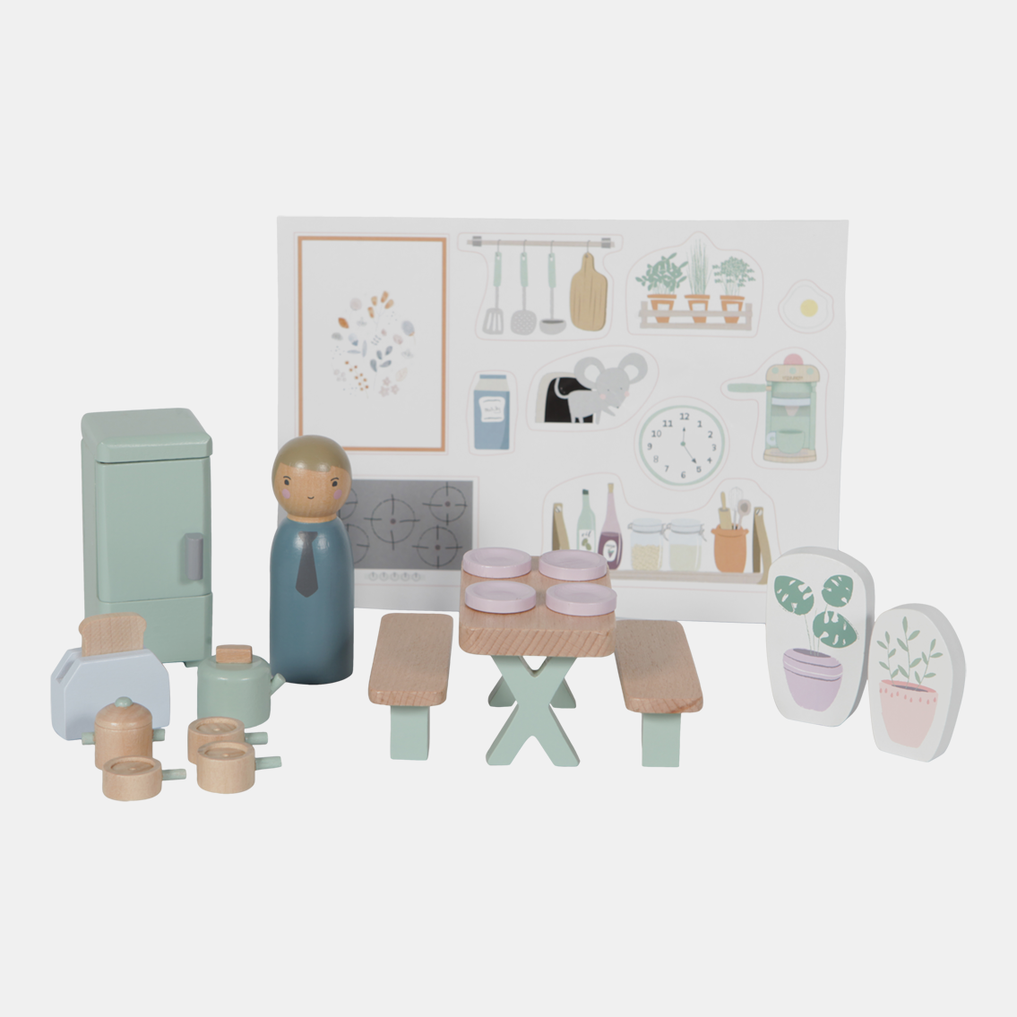 LD4476-Dolls-House-Kitchen-Playset-2.png Set de accesorii din lemn pentru căsuțe păpuși Bucătărie Little Dutch - imagine 1