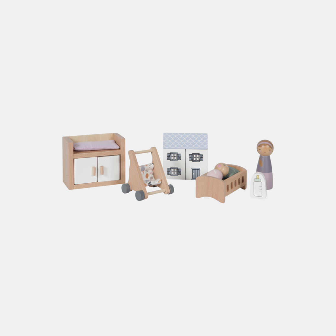 LD4477-Dolls-house-Nursery-playset-1_main.jpg Accesorii din lemn pentru căsuțe de păpuși Camera Copilului Little Dutch - imagine 1