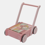 Premergător din lemn cu spațiu de depozitare și blocuri de construit Pink colecția Ocean Little Dutch