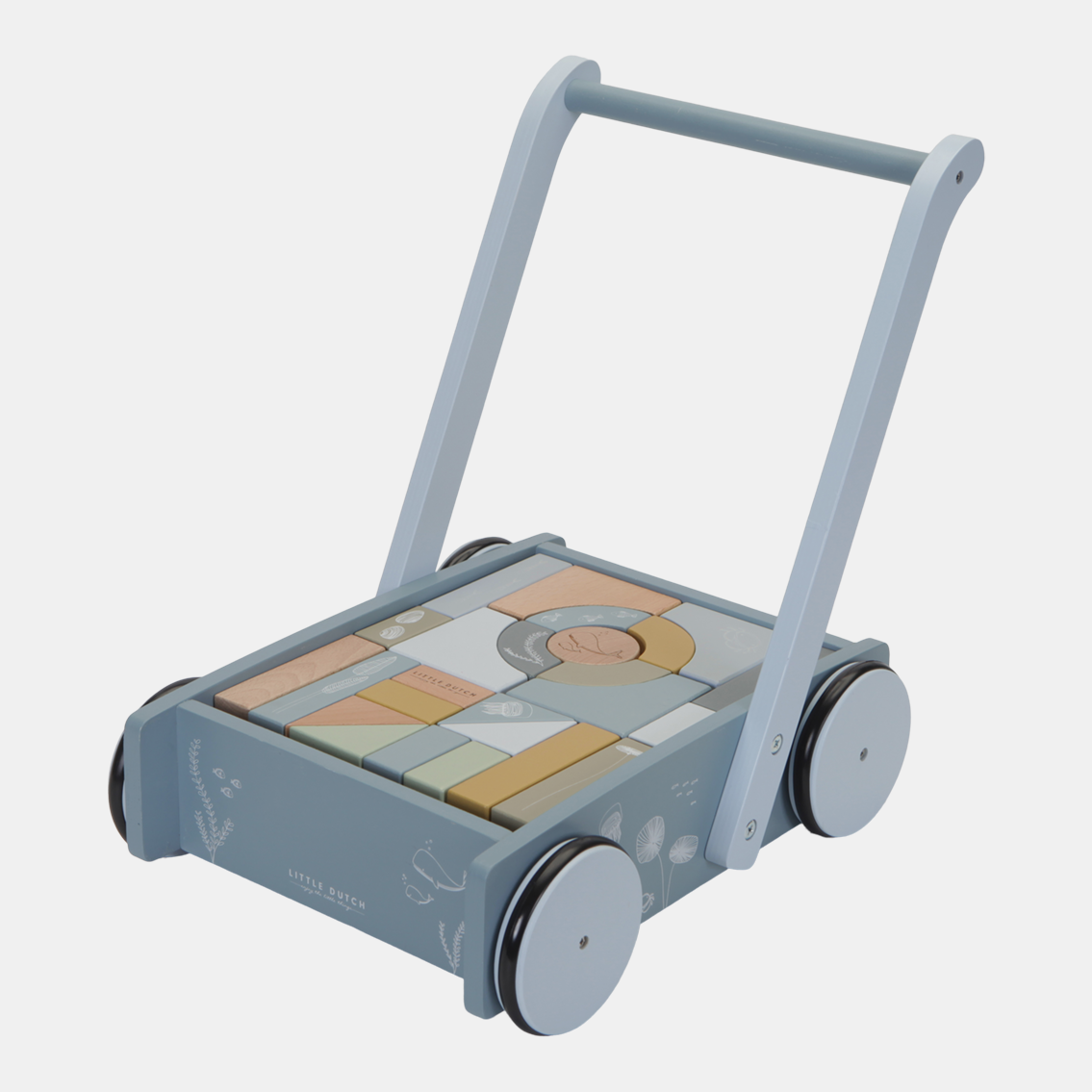 LD7021-Block-Trolley-Ocean-1.png Premergător din lemn cu spațiu de depozitare și blocuri de construit Blue colecția Ocean Little Dutch - imagine 1