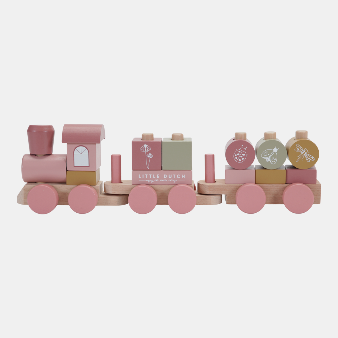 LD7035-Stacking-Train-Pink-Product-3.png Trenuleț din lemn din colecția Wild Flowers Pink Little Dutch - imagine 1