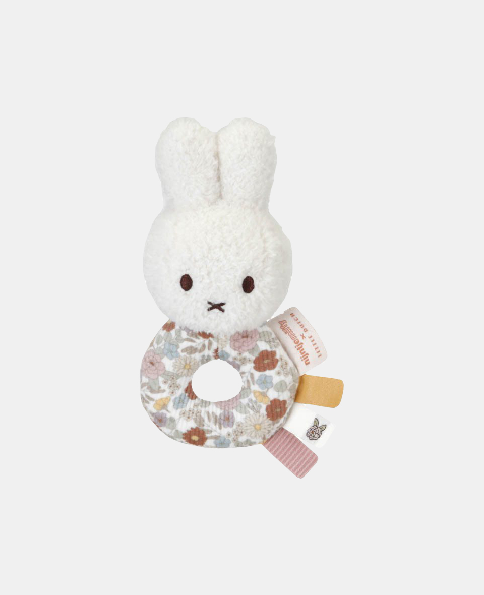 NIJN761.jpg Jucarie zornaitoare din plus cu inel - Miffy Vintage Little Flowers - Little Dutch - imagine 1