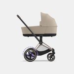 Carucior Nou Nascut Electric E-Priam: Cadru Cărucior pentru Copii e-Priam Rosegold + Landou PRIAM Lux Cozy Beige Cybex Platinum