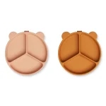Set 2 farfurii compartimentate cu ventuză Stacy – Mustard / Tuscany Rose- Liewood