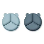 Set 2 farfurii compartimentate cu ventuză Stacy – Sea Blue / Whale Blue- Liewood
