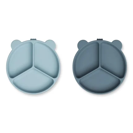 Set 2 farfurii compartimentate cu ventuză Stacy – Sea Blue / Whale Blue- Liewood