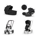 Carucior 3 in 1 Cadru Cărucior pentru copii PRIAM Style Chrome Brown + Landou pliabil PRIAM Style Landou pliabil Sepia Black + Parte Sport Cărucior PRIAM / ePRIAM Style Sepia Black + Scoică Auto pentru Copii Cloud T i-Size Plus Sephia Black Cybex Platinum