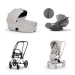 Carucior 3 in 1 Cadru Cărucior pentru copii PRIAM Style Chrome Brown + Landou pliabil PRIAM Style Landou pliabil City Grey + Parte Sport Cărucior PRIAM / ePRIAM Style City Grey + Scoică Auto pentru Copii Cloud T i-Size Plus Mirage Grey Cybex Platinum