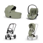 Carucior 3 in 1 Cadru Cărucior pentru copii PRIAM Style Chrome Brown + Landou pliabil PRIAM Style Landou pliabil Sage Green + Parte Sport Cărucior PRIAM / ePRIAM Style Sage Green + Scoică Auto pentru Copii Cloud T i-Size Plus Sage Green Cybex Platinum