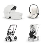 Carucior 3 in 1 Cadru Cărucior pentru copii PRIAM Style Chrome Brown + Landou pliabil PRIAM Style Landou pliabil Off White + Parte Sport Cărucior PRIAM / ePRIAM Style Off White + Scoică Auto pentru Copii Cloud T i-Size Plus Off White Cybex Platinum