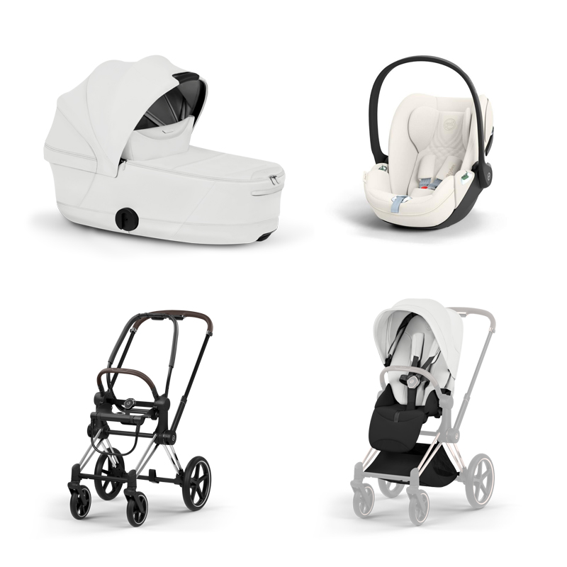 4063846550357-4063846551590-4063846551224-4063846554423 Carucior 3 in 1 Cadru Cărucior pentru copii PRIAM Style Chrome Brown + Landou pliabil PRIAM Style Landou pliabil Off White + Parte Sport Cărucior PRIAM / ePRIAM Style Off White + Scoică Auto pentru Copii Cloud T i-Size Plus Off White Cybex Platinum - imagine 1