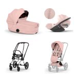 Carucior 3 in 1 Cadru Cărucior pentru copii PRIAM Style Chrome Brown + Landou pliabil PRIAM Style Landou pliabil Peach Pink + Parte Sport Cărucior PRIAM / ePRIAM Style Peach Pink + Scoică Auto pentru Copii Cloud T i-Size Plus Peach Pink Cybex Platinum