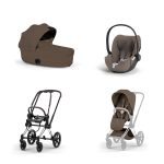 Carucior 3 in 1 Cadru Cărucior pentru copii PRIAM Style Chrome Brown + Landou pliabil PRIAM Style Landou pliabil Coconut Brown + Parte Sport Cărucior PRIAM / ePRIAM Style Coconut Brown + Scoică Auto pentru Copii Cloud T i-Size Plus Coconut Brown Cybex Platinum