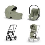 Carucior 3 in 1 Cadru Cărucior pentru copii PRIAM Style Matt Black + Landou pliabil PRIAM Style Landou pliabil Sage Green + Parte Sport Cărucior PRIAM / ePRIAM Style Sage Green + Scoică Auto pentru Copii Cloud T i-Size Plus Sage Green Cybex Platinum