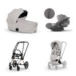 Carucior 3 in 1 Cadru Cărucior pentru copii PRIAM Style Rosegold + Landou pliabil PRIAM Style Landou pliabil City Grey + Parte Sport Cărucior PRIAM / ePRIAM Style City Grey + Scoică Auto pentru Copii Cloud T i-Size Plus Mirage Grey Cybex Platinum