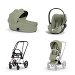 Carucior 3 in 1 Cadru Cărucior pentru copii PRIAM Style Rosegold + Landou pliabil PRIAM Style Landou pliabil Sage Green + Parte Sport Cărucior PRIAM / ePRIAM Style Sage Green + Scoică Auto pentru Copii Cloud T i-Size Plus Sage Green Cybex Platinum