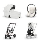 Carucior 3 in 1 Cadru Cărucior pentru copii PRIAM Style Rosegold + Landou pliabil PRIAM Style Landou pliabil Off White + Parte Sport Cărucior PRIAM / ePRIAM Style Off White + Scoică Auto pentru Copii Cloud T i-Size Plus Off White Cybex Platinum