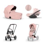 Carucior 3 in 1 Cadru Cărucior pentru copii PRIAM Style Rosegold + Landou pliabil PRIAM Style Landou pliabil Peach Pink + Parte Sport Cărucior PRIAM / ePRIAM Style Peach Pink + Scoică Auto pentru Copii Cloud T i-Size Plus Peach Pink Cybex Platinum