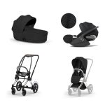 Carucior 3 in 1 Cadru Cărucior pentru copii ePRIAM Style Chrome Brown + Landou pliabil PRIAM Style Landou pliabil Sepia Black + Parte Sport Cărucior PRIAM / ePRIAM Style Sepia Black + Scoică Auto pentru Copii Cloud T i-Size Plus Sephia Black Cybex Platinum