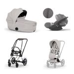 Carucior 3 in 1 Cadru Cărucior pentru copii ePRIAM Style Chrome Brown + Landou pliabil PRIAM Style Landou pliabil City Grey + Parte Sport Cărucior PRIAM / ePRIAM Style City Grey + Scoică Auto pentru Copii Cloud T i-Size Plus Mirage Grey Cybex Platinum