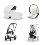 Carucior 3 in 1 Cadru Cărucior pentru copii ePRIAM Style Chrome Brown + Landou pliabil PRIAM Style Landou pliabil Off White + Parte Sport Cărucior PRIAM / ePRIAM Style Off White + Scoică Auto pentru Copii Cloud T i-Size Plus Off White Cybex Platinum