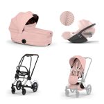 Carucior 3 in 1 Cadru Cărucior pentru copii ePRIAM Style Chrome Brown + Landou pliabil PRIAM Style Landou pliabil Peach Pink + Parte Sport Cărucior PRIAM / ePRIAM Style Peach Pink + Scoică Auto pentru Copii Cloud T i-Size Plus Peach Pink Cybex Platinum