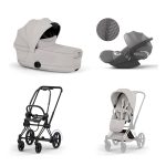 Carucior 3 in 1 Cadru Cărucior pentru copii ePRIAM Style Matt Black + Landou pliabil PRIAM Style Landou pliabil City Grey + Parte Sport Cărucior PRIAM / ePRIAM Style City Grey + Scoică Auto pentru Copii Cloud T i-Size Plus Mirage Grey Cybex Platinum
