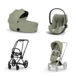 Carucior 3 in 1 Cadru Cărucior pentru copii ePRIAM Style Matt Black + Landou pliabil PRIAM Style Landou pliabil Sage Green + Parte Sport Cărucior PRIAM / ePRIAM Style Sage Green + Scoică Auto pentru Copii Cloud T i-Size Plus Sage Green Cybex Platinum