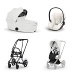 Carucior 3 in 1 Cadru Cărucior pentru copii ePRIAM Style Matt Black + Landou pliabil PRIAM Style Landou pliabil Off White + Parte Sport Cărucior PRIAM / ePRIAM Style Off White + Scoică Auto pentru Copii Cloud T i-Size Plus Off White Cybex Platinum