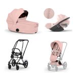 Carucior 3 in 1 Cadru Cărucior pentru copii ePRIAM Style Matt Black + Landou pliabil PRIAM Style Landou pliabil Peach Pink + Parte Sport Cărucior PRIAM / ePRIAM Style Peach Pink + Scoică Auto pentru Copii Cloud T i-Size Plus Peach Pink Cybex Platinum