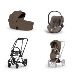 Carucior 3 in 1 Cadru Cărucior pentru copii ePRIAM Style Matt Black + Landou pliabil PRIAM Style Landou pliabil Coconut Brown + Parte Sport Cărucior PRIAM / ePRIAM Style Coconut Brown + Scoică Auto pentru Copii Cloud T i-Size Plus Coconut Brown Cybex Platinum