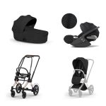 Carucior 3 in 1 Cadru Cărucior pentru copii ePRIAM Style Rosegold + Landou pliabil PRIAM Style Landou pliabil Sepia Black + Parte Sport Cărucior PRIAM / ePRIAM Style Sepia Black + Scoică Auto pentru Copii Cloud T i-Size Plus Sephia Black Cybex Platinum