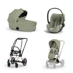 Carucior 3 in 1 Cadru Cărucior pentru copii ePRIAM Style Rosegold + Landou pliabil PRIAM Style Landou pliabil Sage Green + Parte Sport Cărucior PRIAM / ePRIAM Style Sage Green + Scoică Auto pentru Copii Cloud T i-Size Plus Sage Green Cybex Platinum