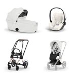 Carucior 3 in 1 Cadru Cărucior pentru copii ePRIAM Style Rosegold + Landou pliabil PRIAM Style Landou pliabil Off White + Parte Sport Cărucior PRIAM / ePRIAM Style Off White + Scoică Auto pentru Copii Cloud T i-Size Plus Off White Cybex Platinum