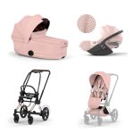 Carucior 3 in 1 Cadru Cărucior pentru copii ePRIAM Style Rosegold + Landou pliabil PRIAM Style Landou pliabil Peach Pink + Parte Sport Cărucior PRIAM / ePRIAM Style Peach Pink + Scoică Auto pentru Copii Cloud T i-Size Plus Peach Pink Cybex Platinum