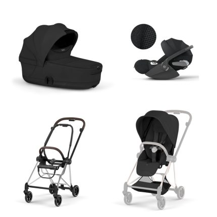 Carucior 3 in 1 Cadru Cărucior pentru copii MIOS Style Chrome Brown + Landou pliabil MIOS / COYA Style Sepia Black + Parte Sport Cărucior MIOS Style Sepia Black + Scoică Auto pentru Copii Cloud T i-Size Plus Sephia Black Cybex Platinum