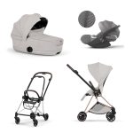 Carucior 3 in 1 Cadru Cărucior pentru copii MIOS Style Chrome Brown + Landou pliabil MIOS / COYA Style City Grey + Parte Sport Cărucior MIOS Style City Grey + Scoică Auto pentru Copii Cloud T i-Size Plus Mirage Grey Cybex Platinum